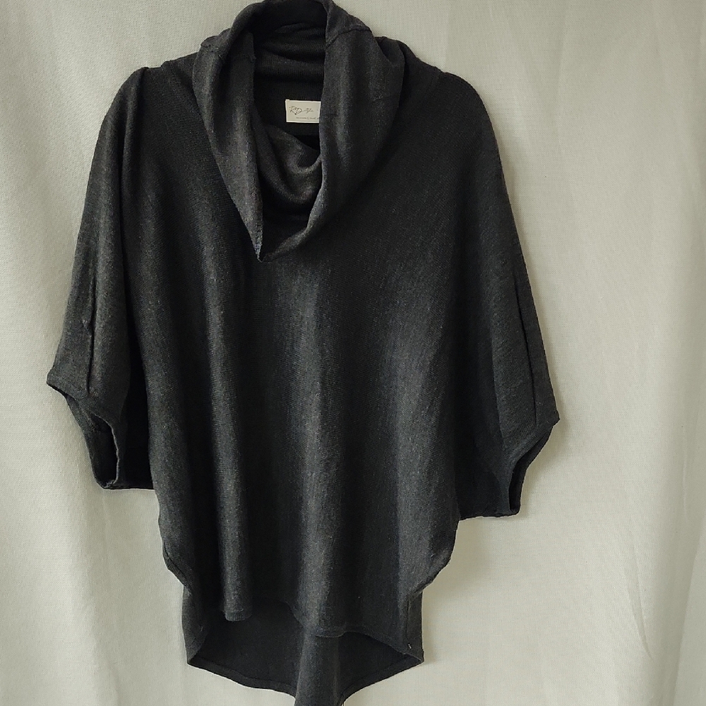 Black Cowl Neck Sweater with Asymmetrical Hem